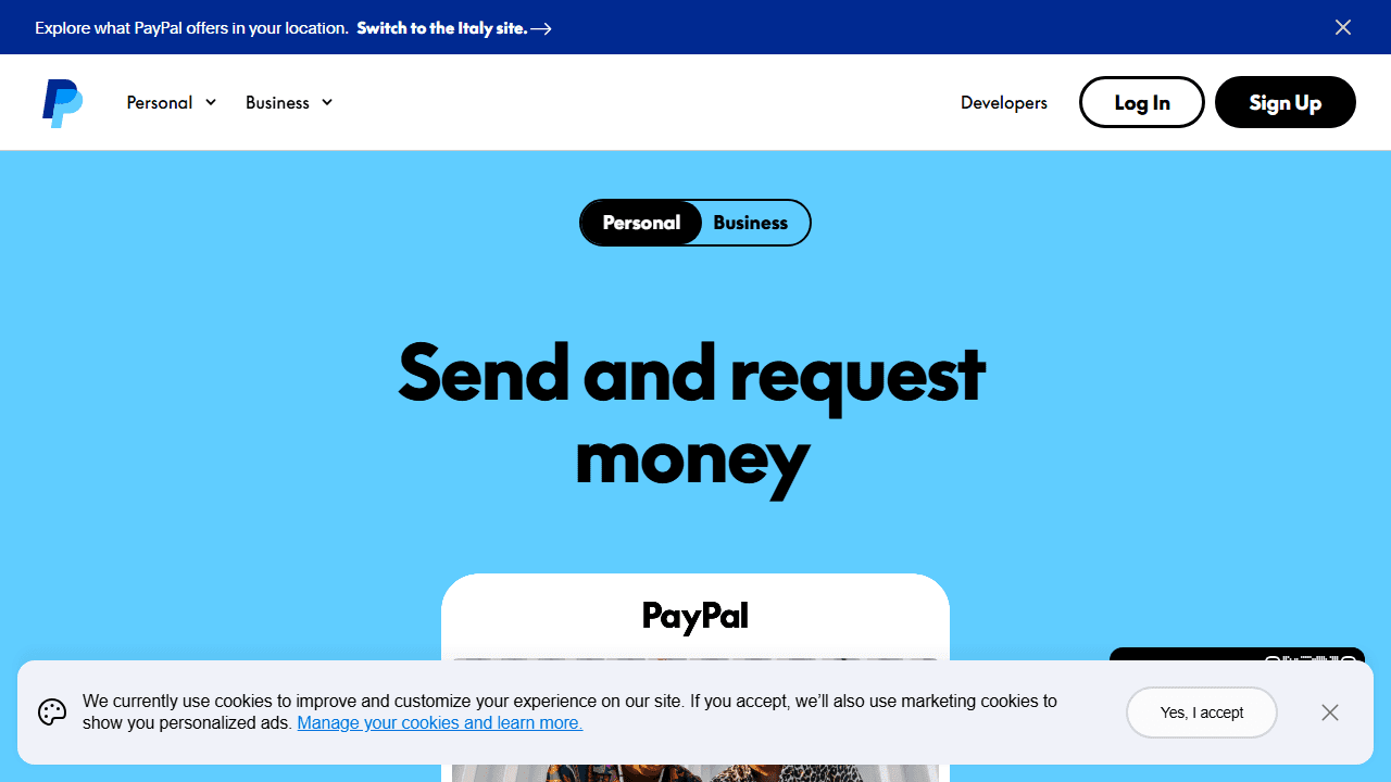 Example PNG screenshot of paypal.com homepage